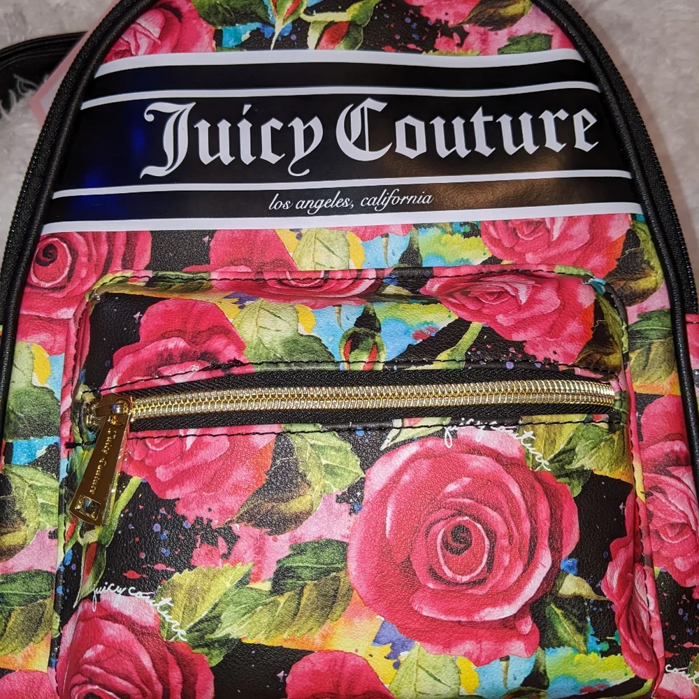Nwt Juicy Couture Black Multi Rose Juicy Billboard SM Backpack - Picture 9 of 16